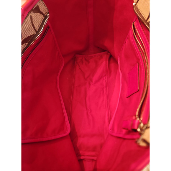 COACH Hamptons Khaki Red Signature Stripe Shoulder Tote Bag #19999 - Picture 6 of 13